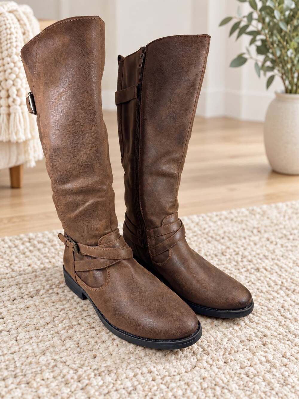 Baretraps Alysha Riding Boots Women 7M Brown Buckle Tall Knee High Zip
